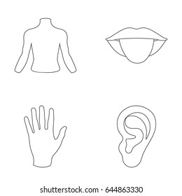 Back of the person, mouth, hand, ear. Part of the body set collection icons in monochrome style vector symbol stock illustration web.
