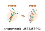 back to plastic straws, paper or plastic drinking straw, vector illustration