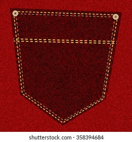 Back pocket of red jeans close-up as background. Vector EPS10