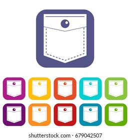 Back pocket symbol icons set vector illustration in flat style In colors red, blue, green and other