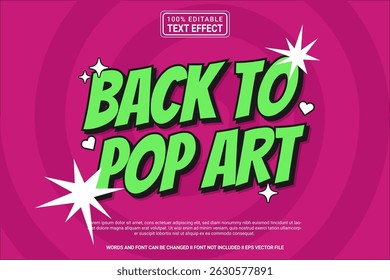 Back to Pop Art Editable Vector 3D Text Effect – Playful and Modern Typography Cartoon Style for Poster, Branding, Social Media
