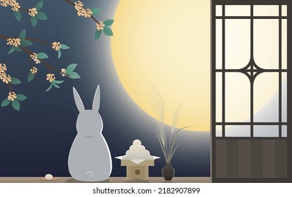 The back of Rabbit looking at the full moon. Enjoy the moon with  Miscanthus and Tsukimi Danko. 