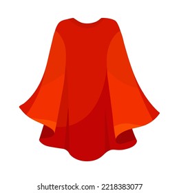 Back of red cape flying in wind cartoon illustration. Superhero satin cloak or vampire mantle for Halloween party isolated on white background. Carnival costume, accessory concept