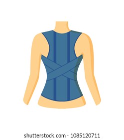 Back retainer sketch colorful vector illustration human`s icon isolated on white backdrop, supportial orthopedic fixator using for spine treatment