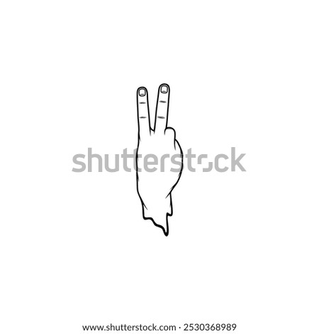 the back of the right hand raising the index and middle fingers of the number two symbol black and white vector line art