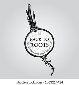 Back to roots black and white vector logo design for organic root vegetables