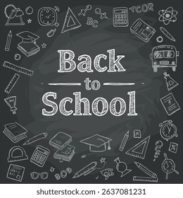 Back to scholl chalk doodles. Education elements clip-art for design
