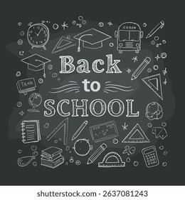 Back to scholl chalk doodles. Education elements clip-art for design
