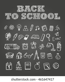 Back to scholl chalk doodles. Education elements clip-art for design