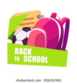 Back to school. 1 September. Creative design concept with school bag and education elements, books, pen, pencil, ruler, art and craft.Vector illustration in cartoon style.