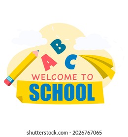 Back to school. 1 September. Creative design concept with school bag and education elements, books, pen, pencil, ruler, art and craft.Vector illustration in cartoon style.