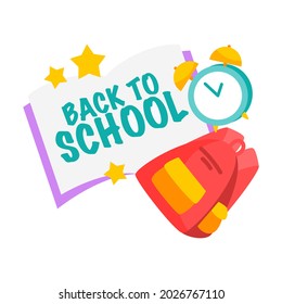 Back to school. 1 September. Creative design concept with school bag and education elements, books, pen, pencil, ruler, art and craft.Vector illustration in cartoon style.