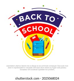 Back to school 2021 vector design. Back to school vector banner design. Template for school. Back to school Dubai and USA. kids backpack logo design. 