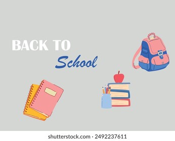 Back To School 3d cartoon. Vector illustration set