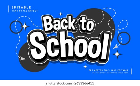 Back to school 3d editable text effect children template. Vector illustration
