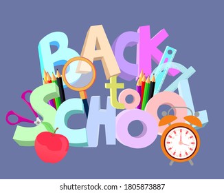 Back to school 3d letters with school tools