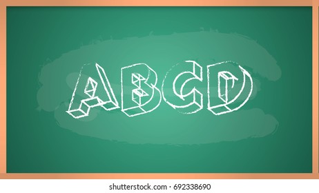 Back to school abcd 3d alphabet on green board
