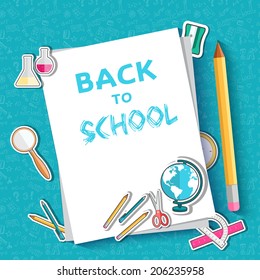 back to school abstract background of flat icons sticker concept. Vector illustration design