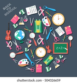 back to school abstract background of flat icons notebook concept. Vector illustration design