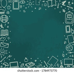 Back to school. Abstract background with hand drawn school supplies