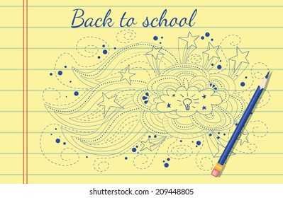 Back to school. The abstract background with isolated doodle element for your design. Vector illustration with stars, lines, dots and other details.