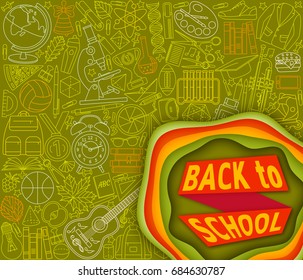 Back to school abstract background with paper cut shapes. Modern origami design template. Vector illustration.