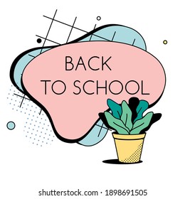 Back to school abstract banner with geometric shapes and plant