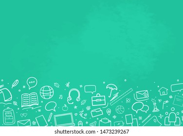 Back to school. Abstract blackboard. Background with hand drawn school supplies. Banner design. Education concept