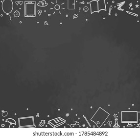 Back to school. Abstract blackboard. Black and white illustration