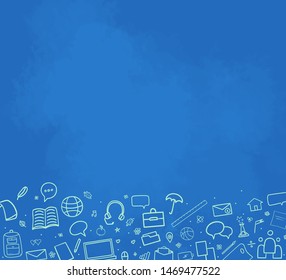 Back to school. Abstract blackboard. Sketchy background with hand drawn school supplies. Banner design. Education concept