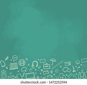 Back to school. Abstract blackboard. Sketchy background with hand drawn school supplies. Education concept