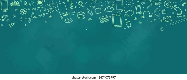 Back to school. Abstract blackboard. Sketchy background with hand drawn school supplies. Education concept
