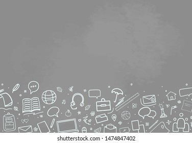 Back to school. Abstract blackboard. Sketchy background with hand drawn school supplies. Education concept