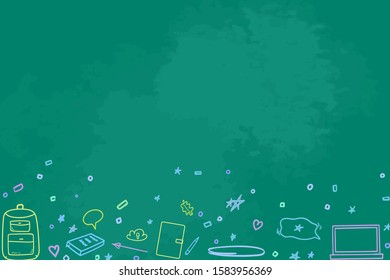 Back to school. Abstract blackboard. Sketchy background with hand drawn school supplies