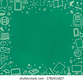 Back to school. Abstract blackboard. Sketchy background with hand drawn school supplies. Banner design