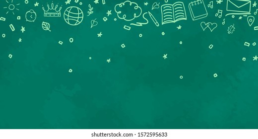 Back to school. Abstract chalkboard. Background with hand drawn school supplies