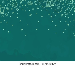 Back to school. Abstract chalkboard. Sketchy background with hand drawn school supplies