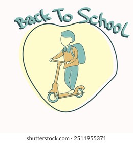 Back to school abstract concept vector illustration, boy riding scooter
