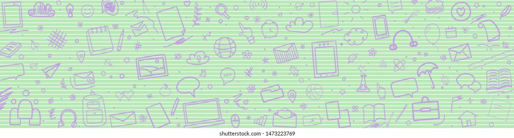 Back to school. Abstract line pattern with school supplies. Graphic stripe paper background. Striped abstract texture