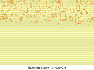 Back to school. Abstract line pattern with school supplies. Graphic stripe paper background. Striped abstract texture