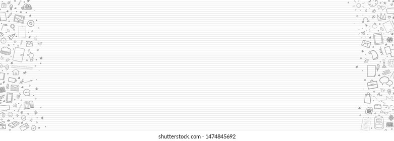Back to school. Abstract line pattern with school supplies. Stripe paper background. Striped abstract texture