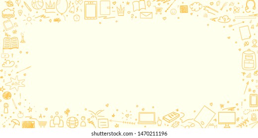 Back to school. Abstract pattern with school supplies. Set of different signs. Hand drawn simple infographic elements. Illustration for banners, flyers or posters