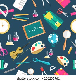 back to school abstract seamless pattern of flat icons notebook concept. Vector illustration design