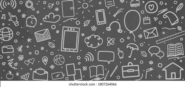 Back to school. Abstract sketches. School background. Hand drawn elements. Education concept