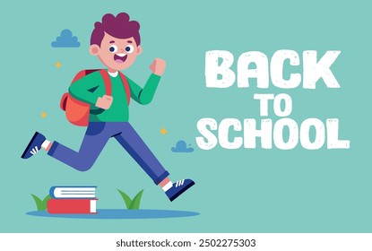 Back To School Active Boy happy student jump back to school typography, School, Boy, Books