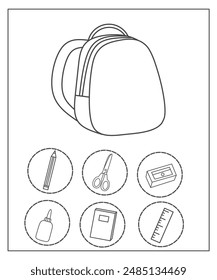 Back to school activity for kids, my bag coloring page, what's in my backpack worksheet, cut and glue activity 