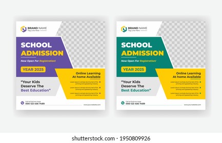 Back to School admission by social media post banner template Design. Kids School social media banner, School Students Admission social media post.