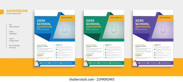 Back to school admission flyer design, educational poster template layout