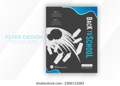 Back to school admission flyer design template, blue gradient color shape with black background, can be used for magazine cover, business advertisement, education, presentation, brochure, report, A4
