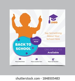 Back to school admission offer social media square banner design template Premium vector file. Online class banner, Online school banner template design